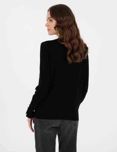 Siyah Slim Fit Bisiklet Yaka Basic Kazak