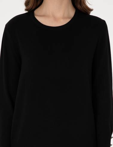 Siyah Slim Fit Bisiklet Yaka Basic Kazak