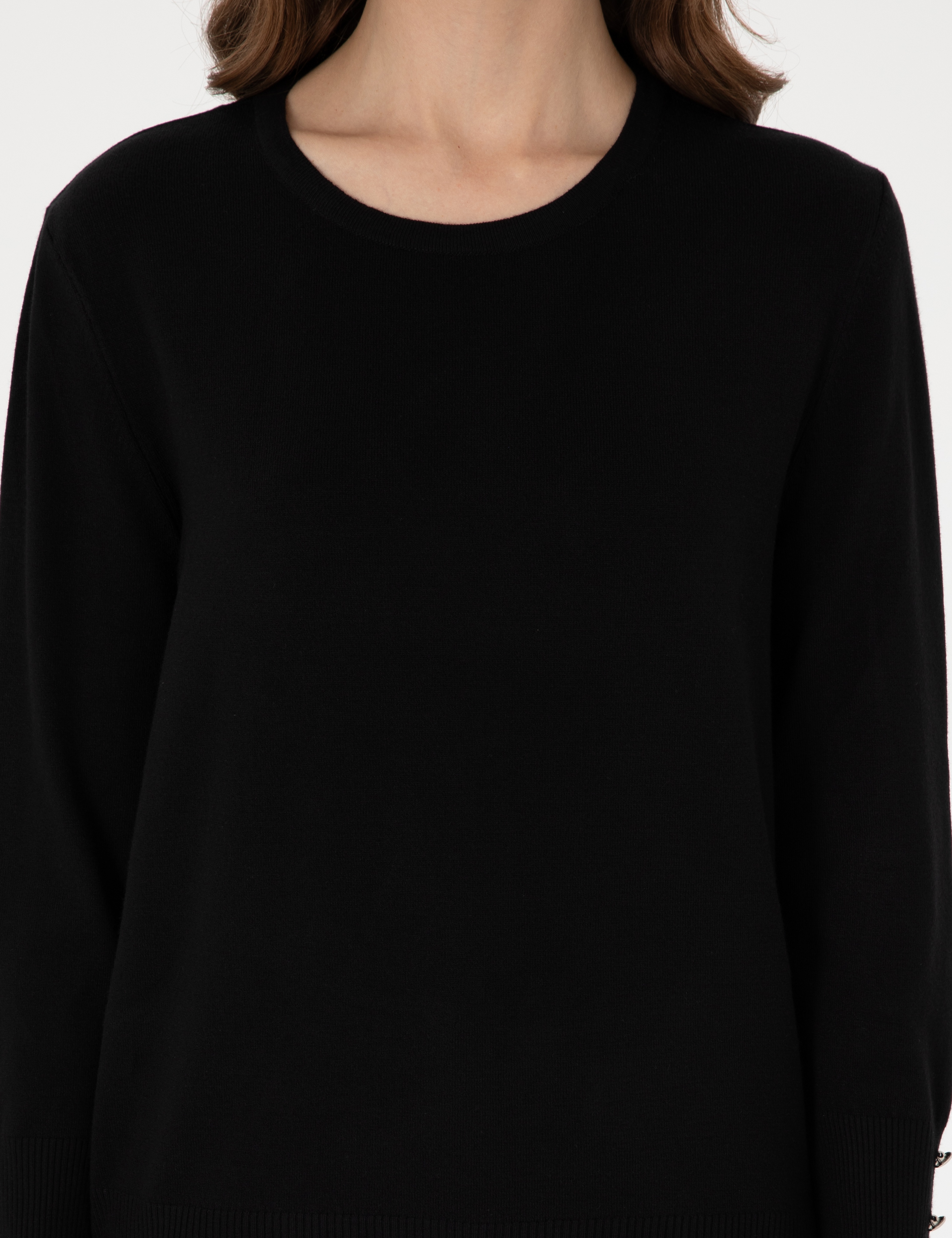 Siyah Slim Fit Bisiklet Yaka Basic Kazak - Image 6