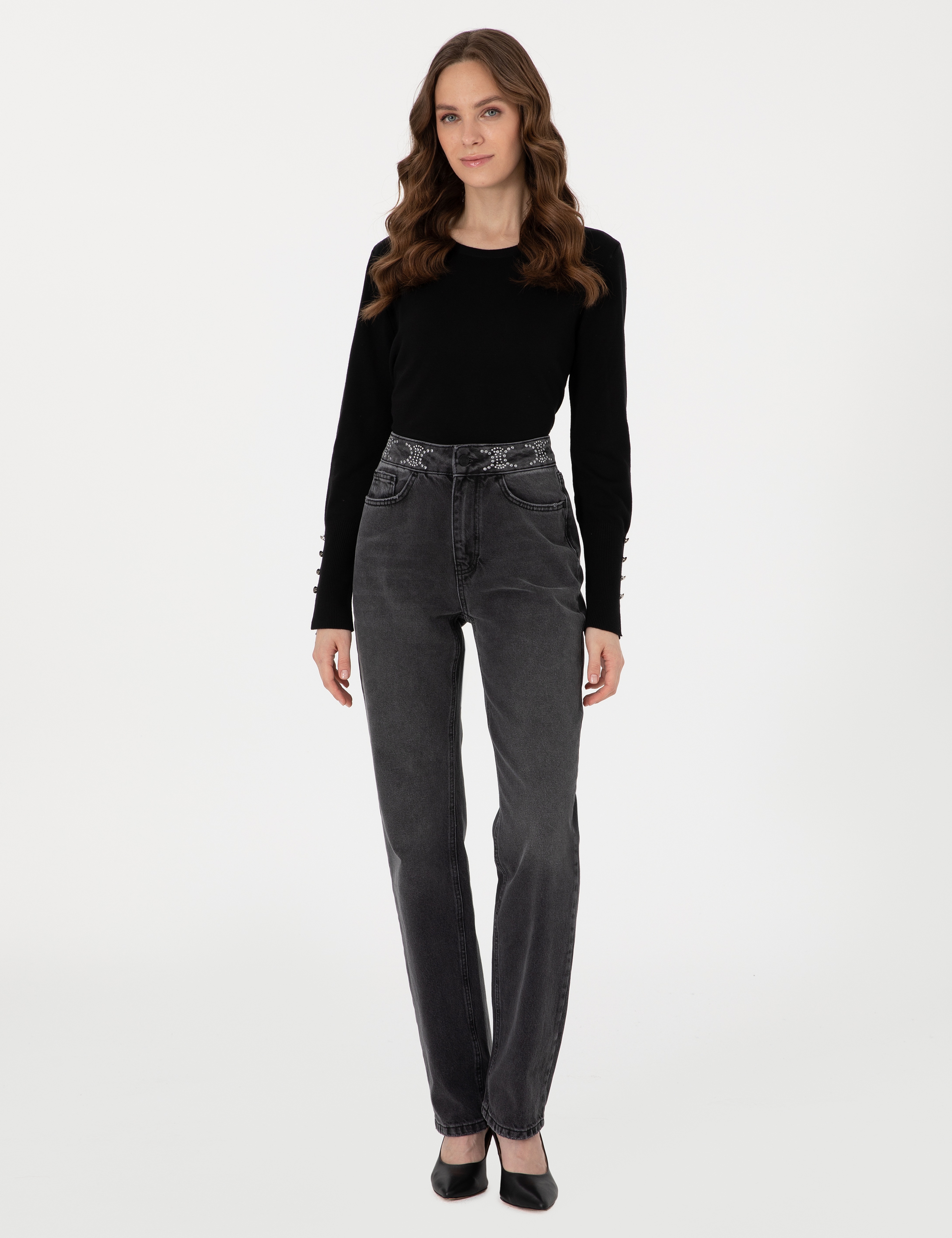 Siyah Slim Fit Bisiklet Yaka Basic Kazak - Image 4
