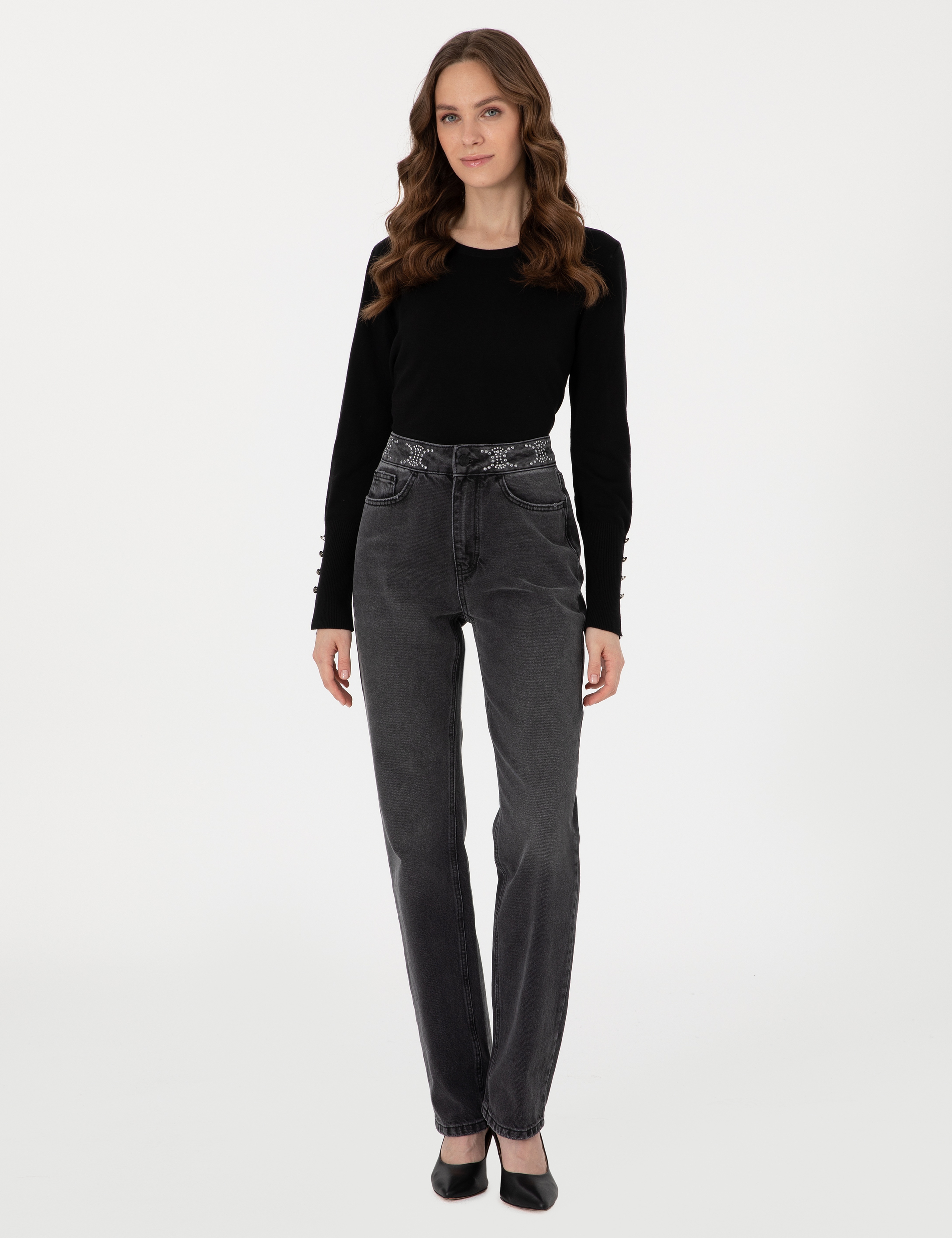 Siyah Slim Fit Bisiklet Yaka Basic Kazak