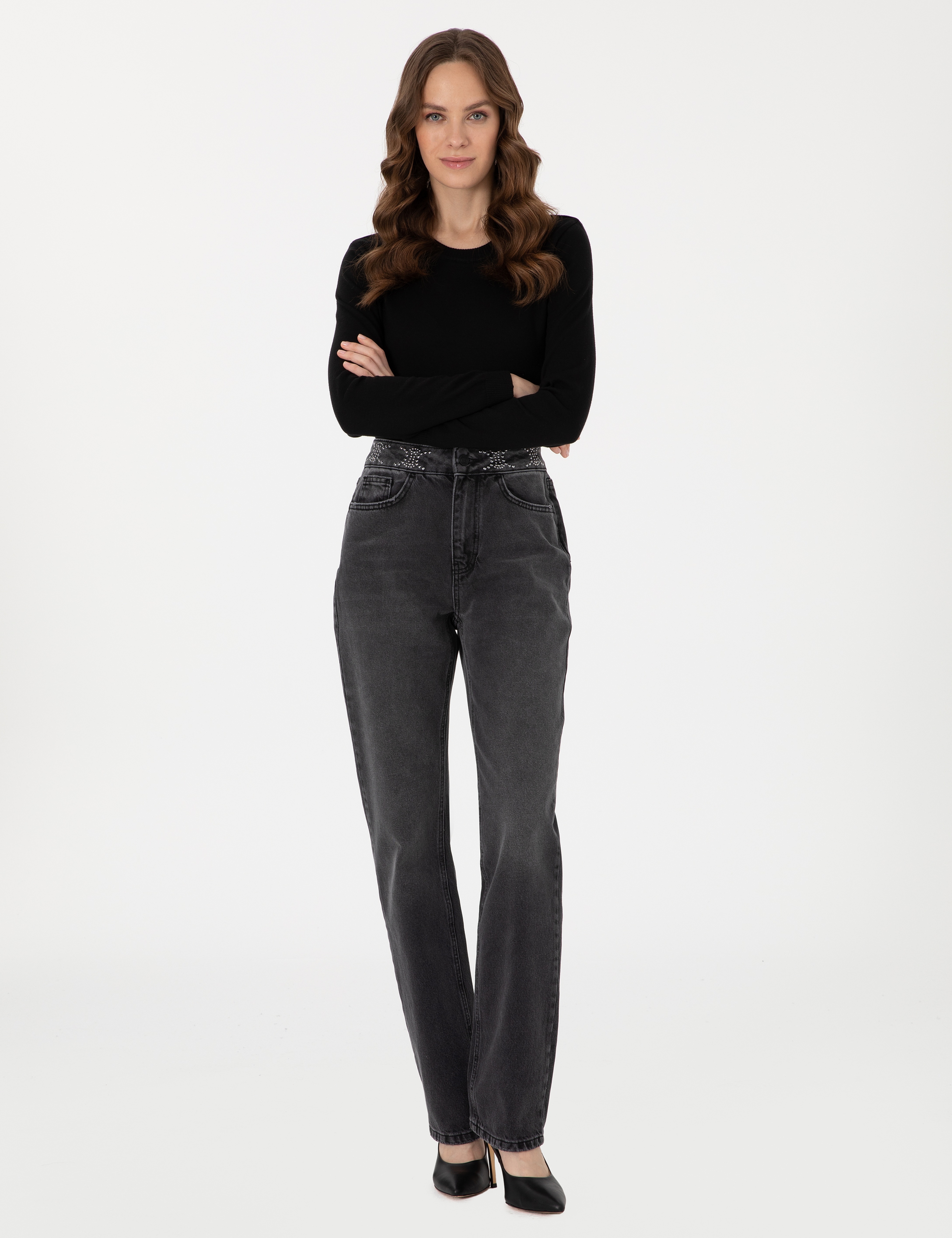 Siyah Slim Fit Bisiklet Yaka Basic Kazak