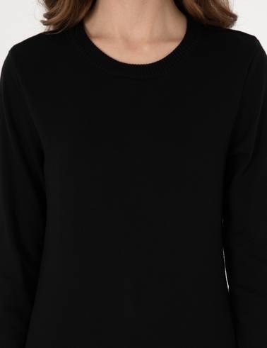 Siyah Slim Fit Bisiklet Yaka Basic Kazak
