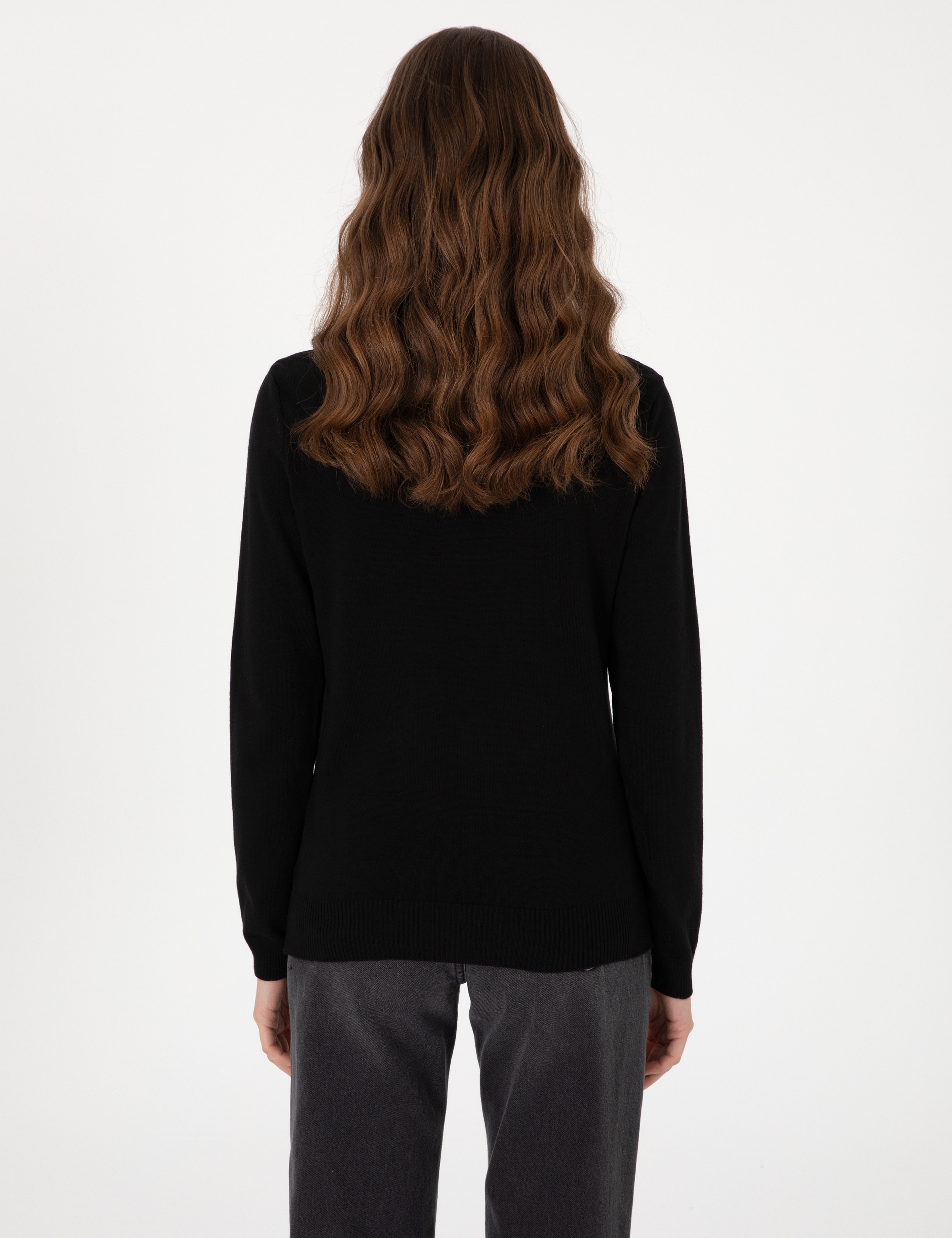 Siyah Slim Fit Bisiklet Yaka Basic Kazak - Image 5