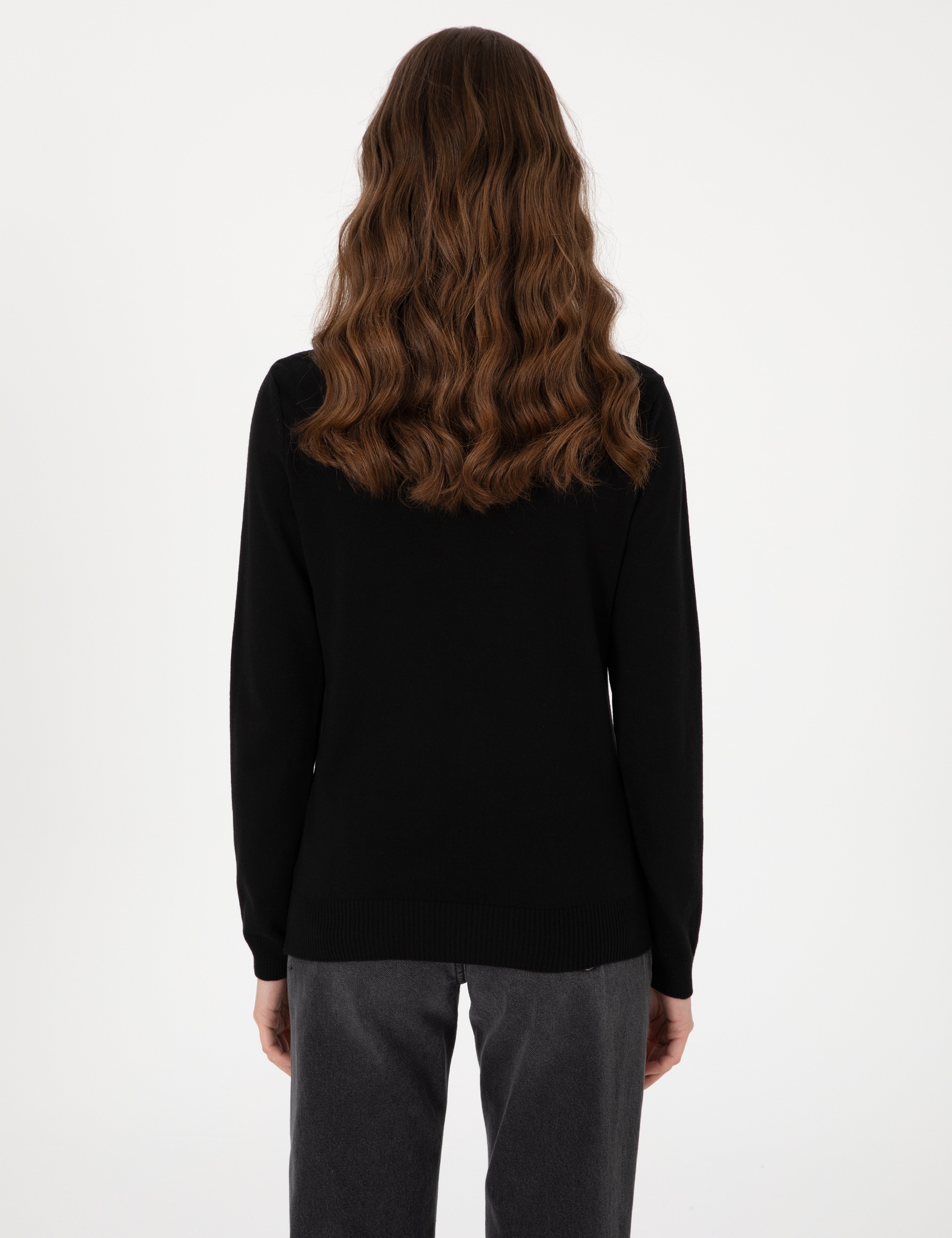 Siyah Slim Fit Bisiklet Yaka Basic Kazak