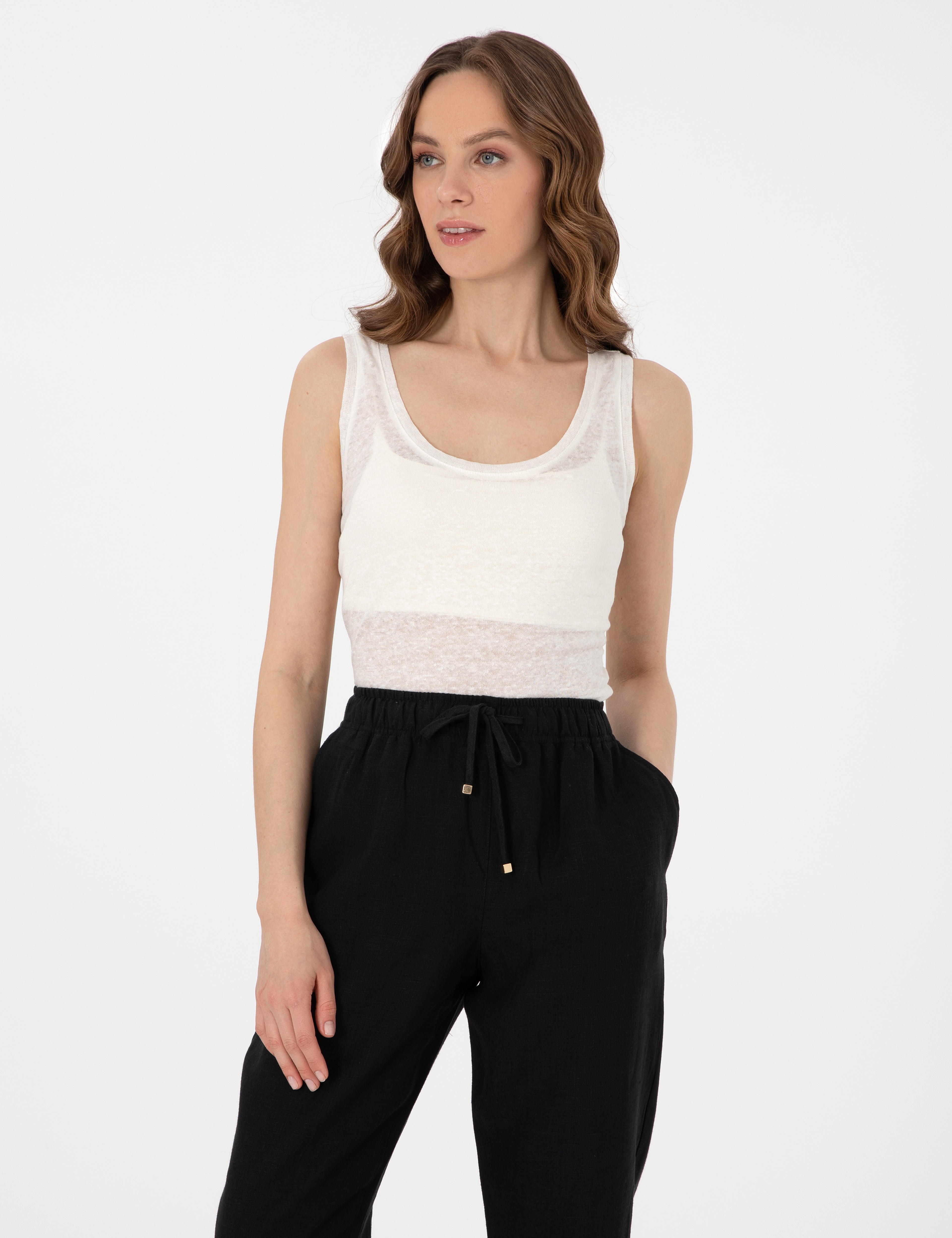Ekru Comfort Fit Örme Bluz - Image 3