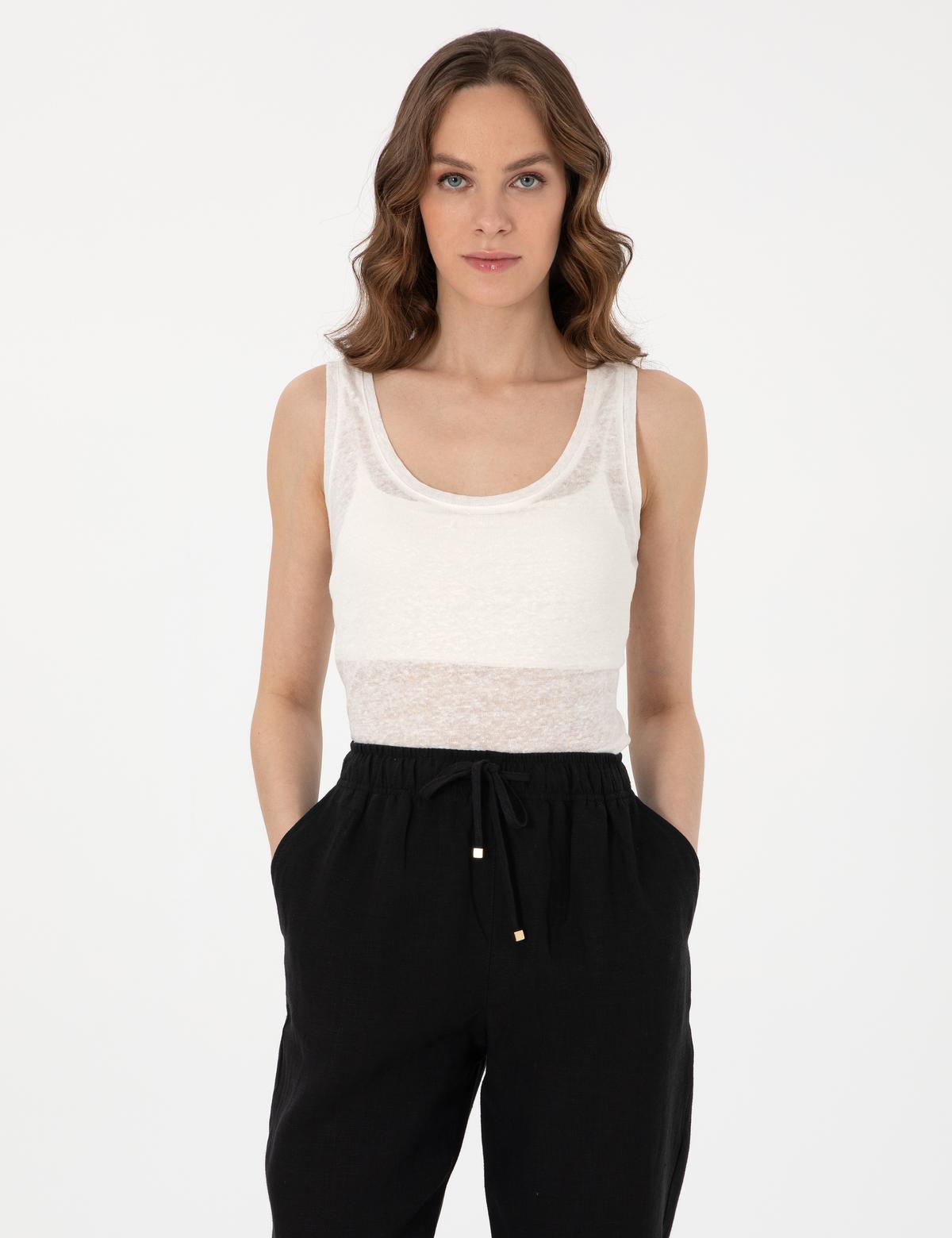 Ekru Comfort Fit Örme Bluz