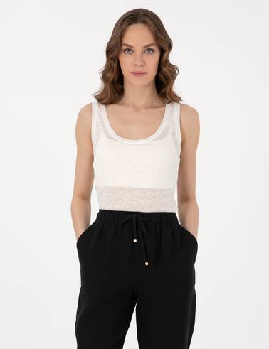 Ekru Comfort Fit Örme Bluz