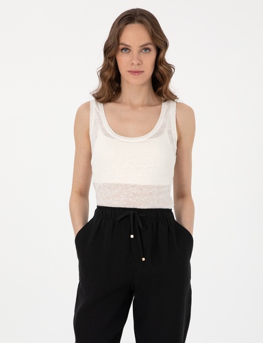 Ekru Comfort Fit Örme Bluz