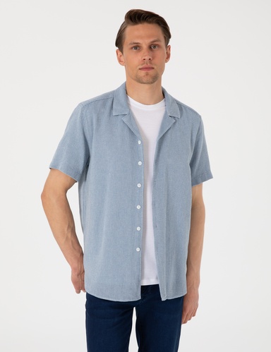 Lacivert Comfort Fit Kısa Kollu Gömlek