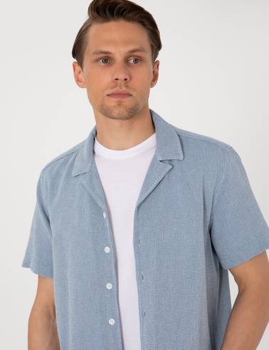 Lacivert Comfort Fit Kısa Kollu Gömlek