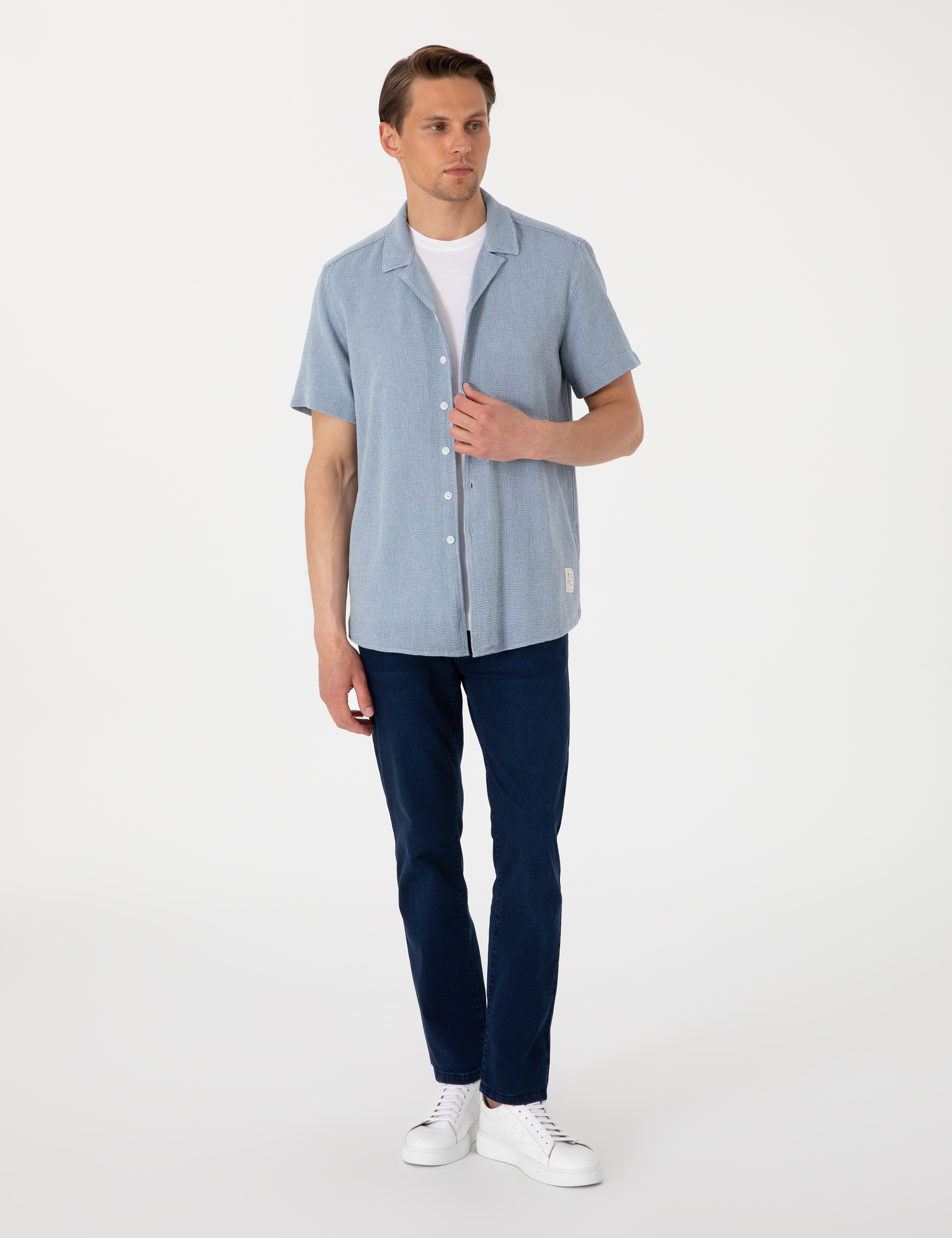 Lacivert Comfort Fit Kısa Kollu Gömlek - Image 4