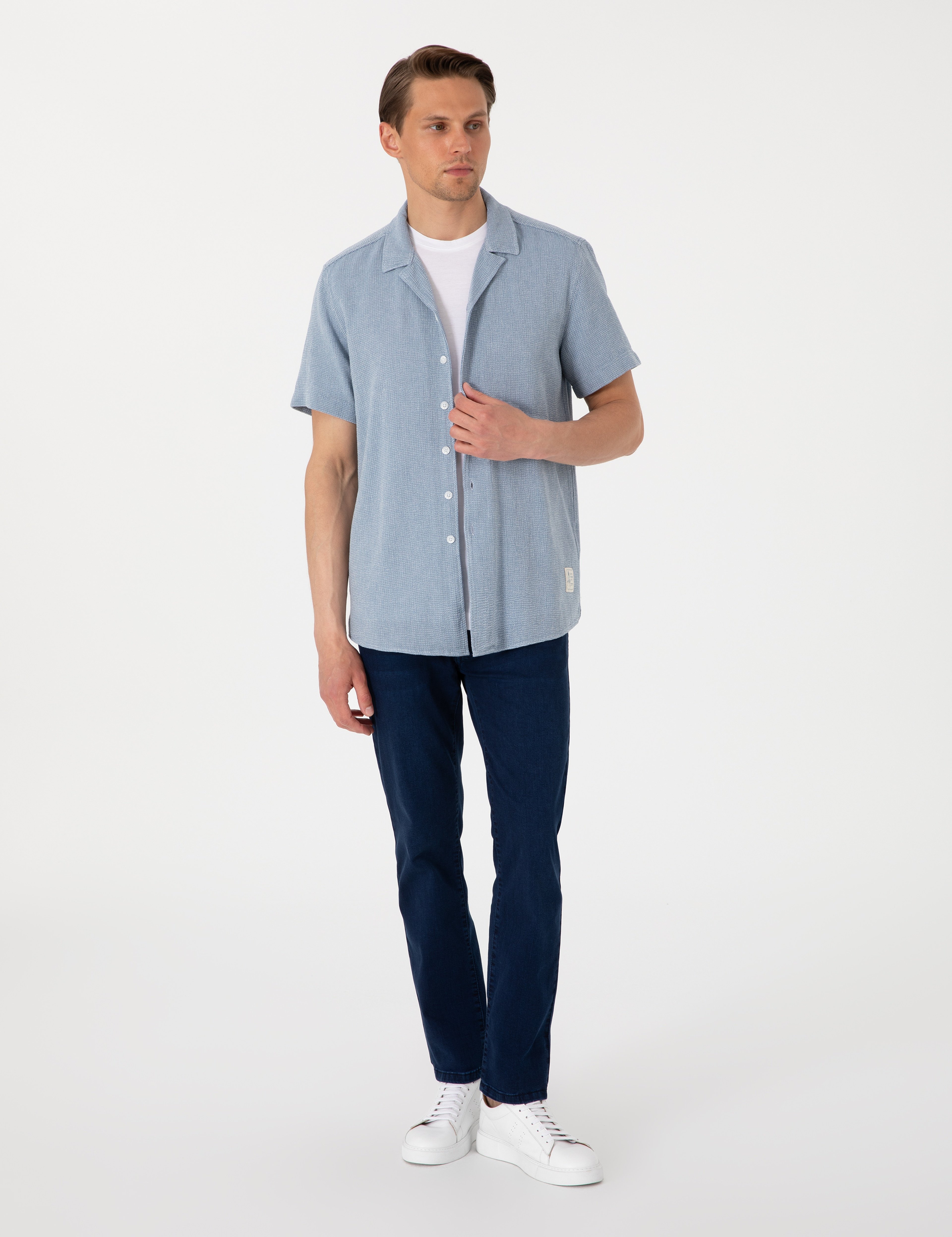 Lacivert Comfort Fit Kısa Kollu Gömlek