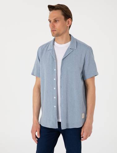 Lacivert Comfort Fit Kısa Kollu Gömlek