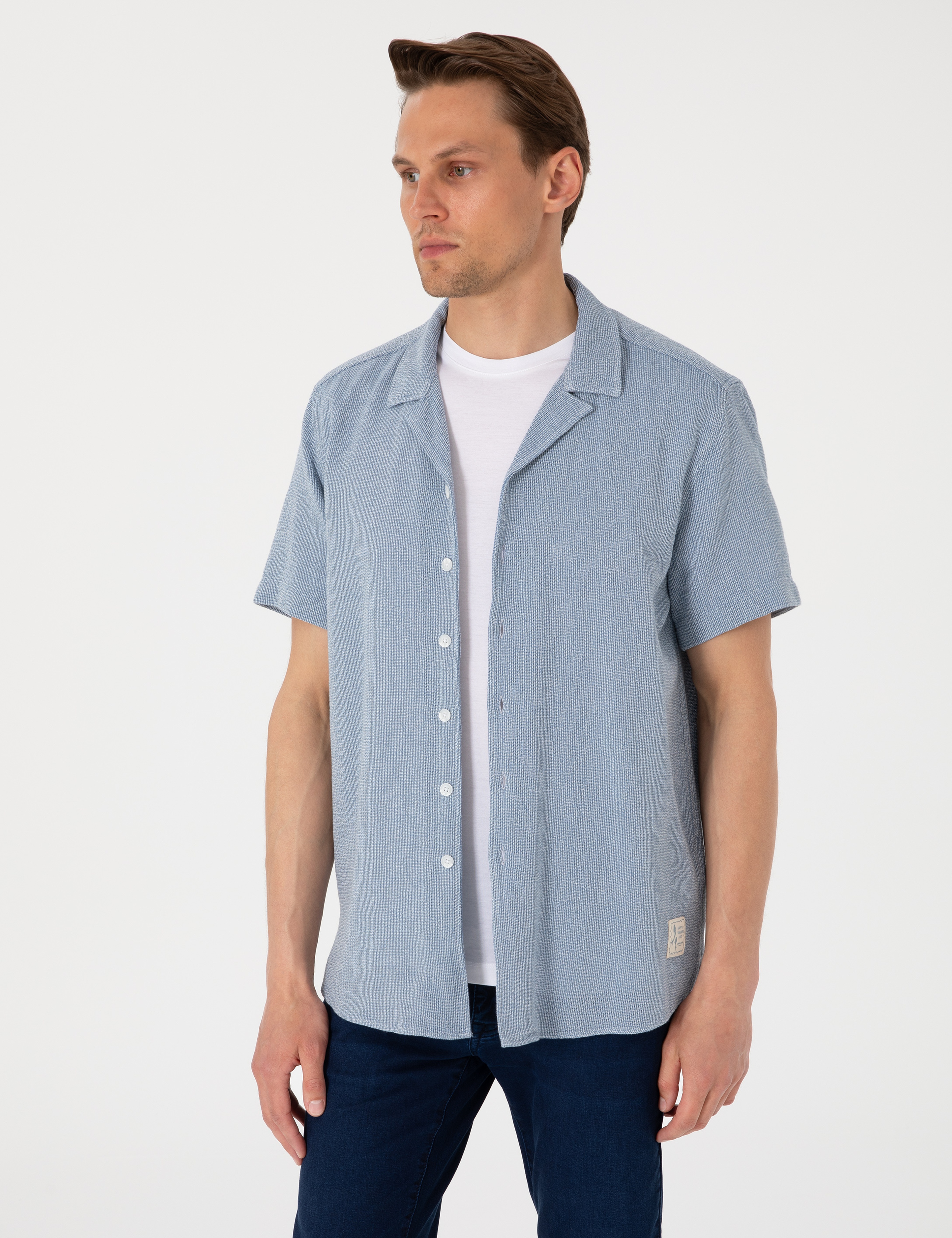 Lacivert Comfort Fit Kısa Kollu Gömlek - Image 3