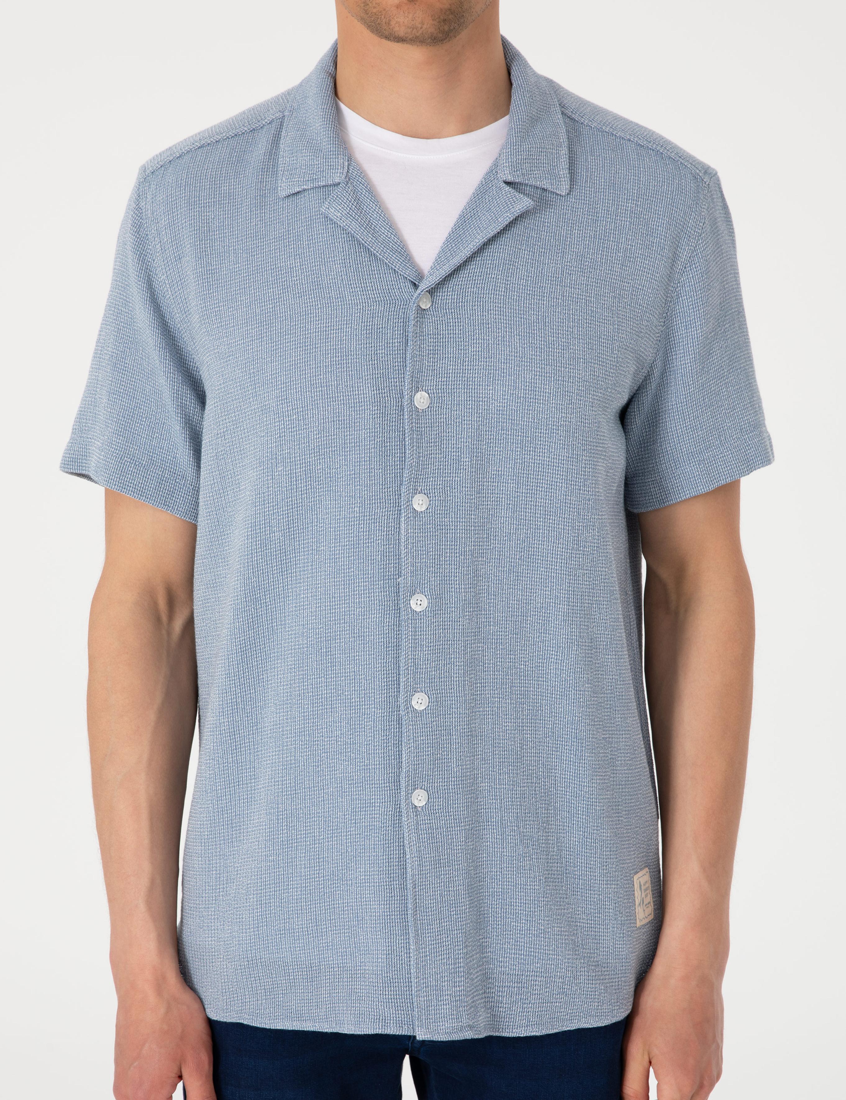 Lacivert Comfort Fit Kısa Kollu Gömlek