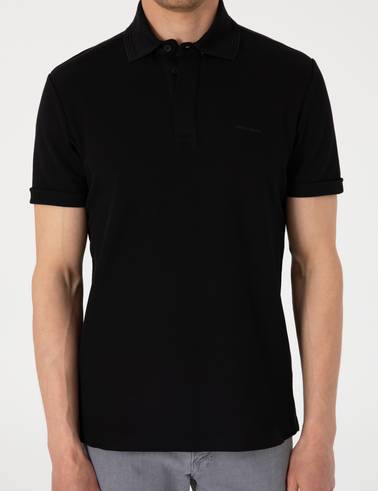 Siyah Slim Fit %100 Pamuk Kıvrılmaz Amerikan Pike Polo Yaka Basic Tişört