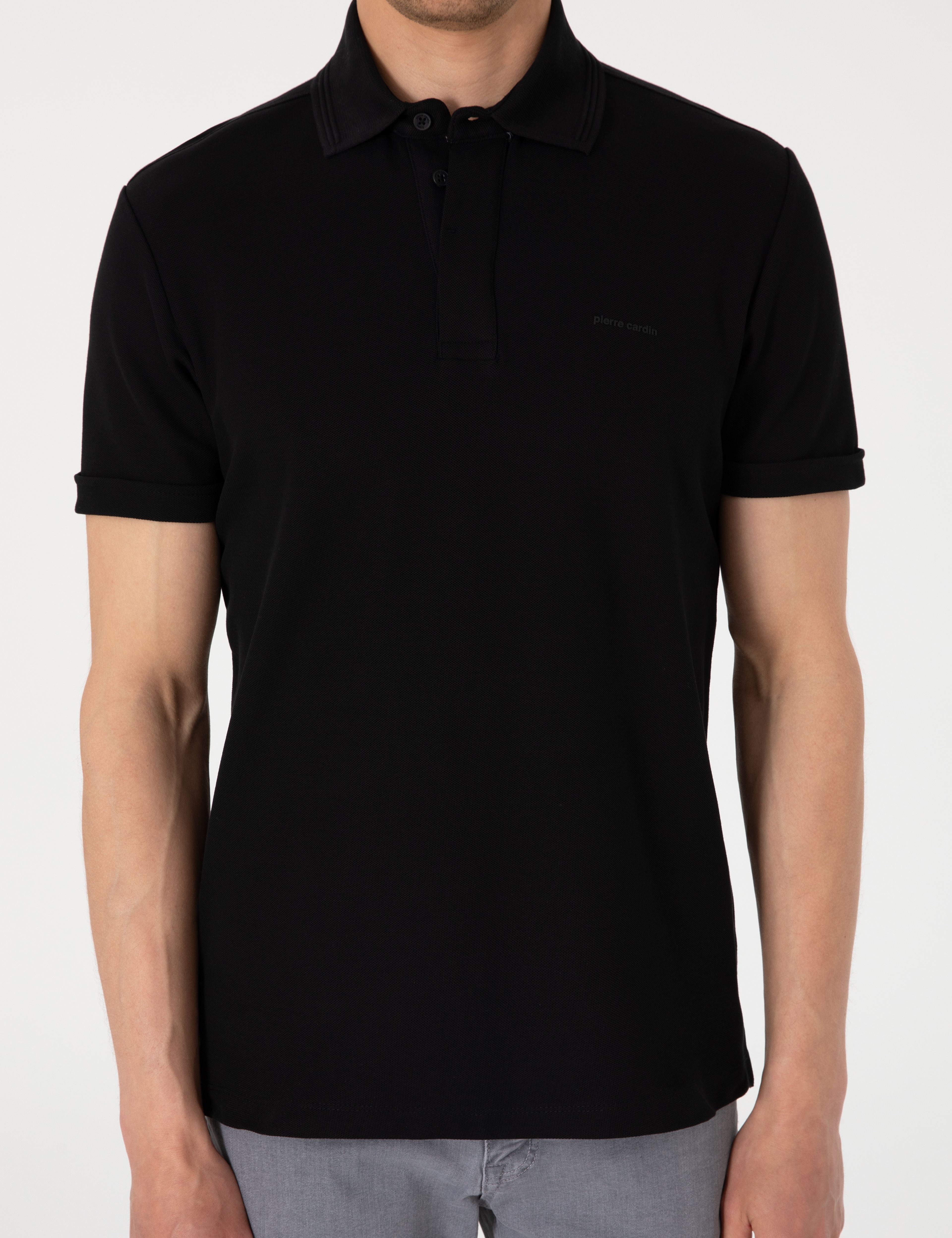 Siyah Slim Fit %100 Pamuk Kıvrılmaz Amerikan Pike Polo Yaka Basic Tişört