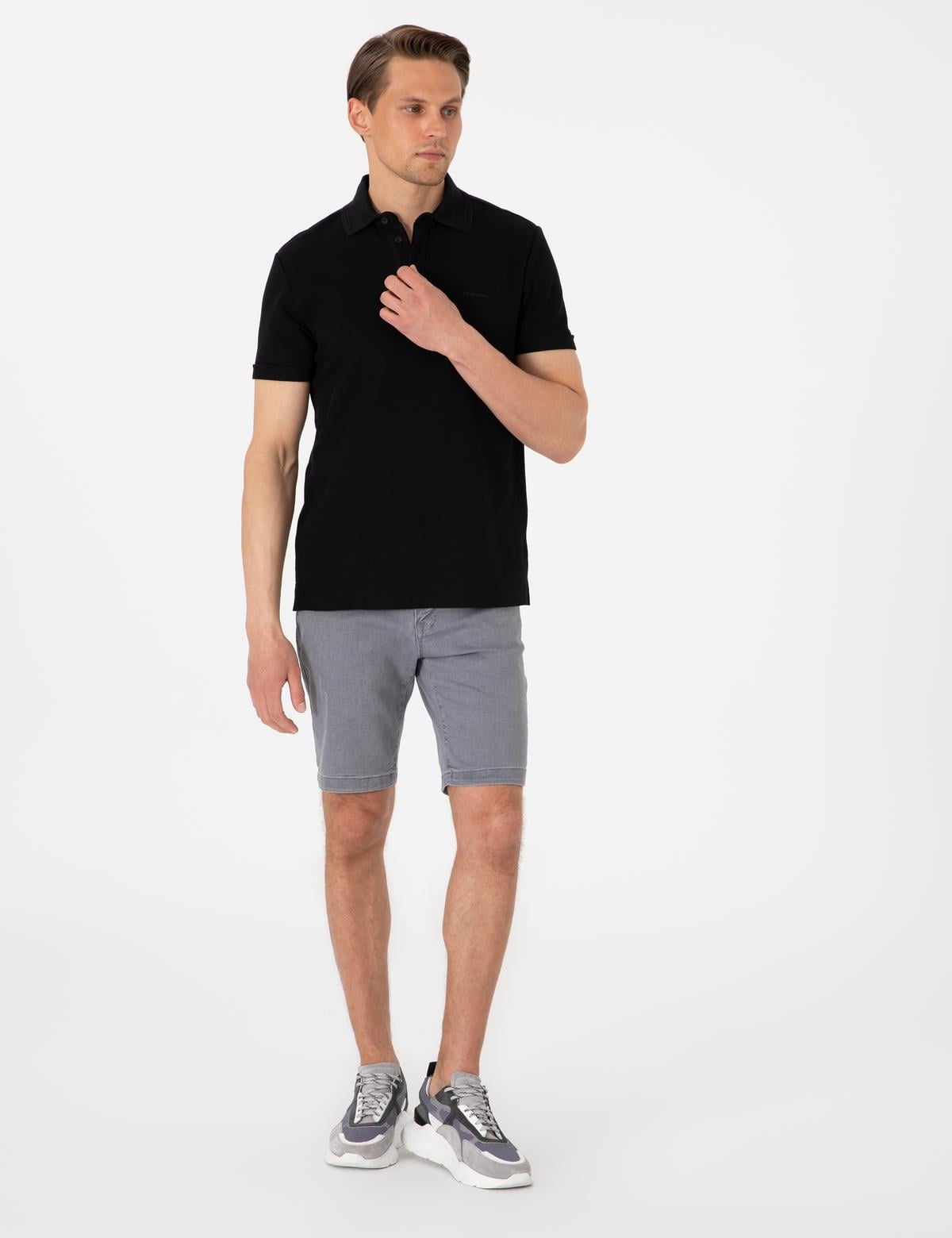 Siyah Slim Fit %100 Pamuk Kıvrılmaz Amerikan Pike Polo Yaka Basic Tişört - 50306154016