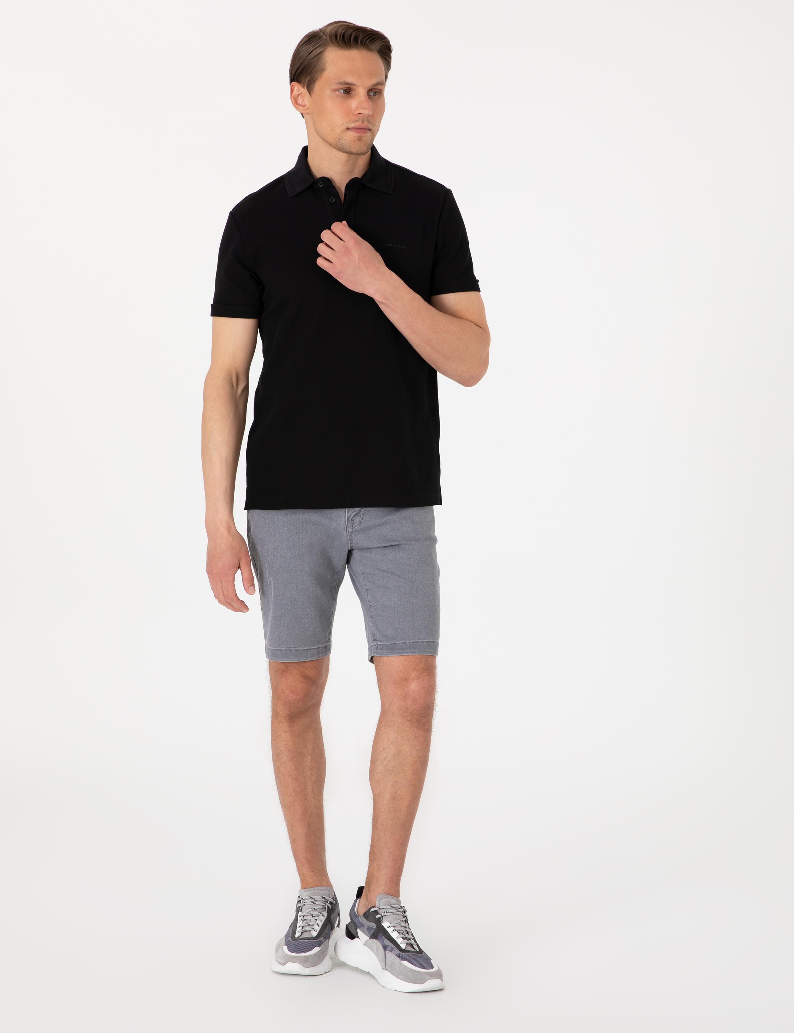 Siyah Slim Fit %100 Pamuk Kıvrılmaz Amerikan Pike Polo Yaka Basic Tişört