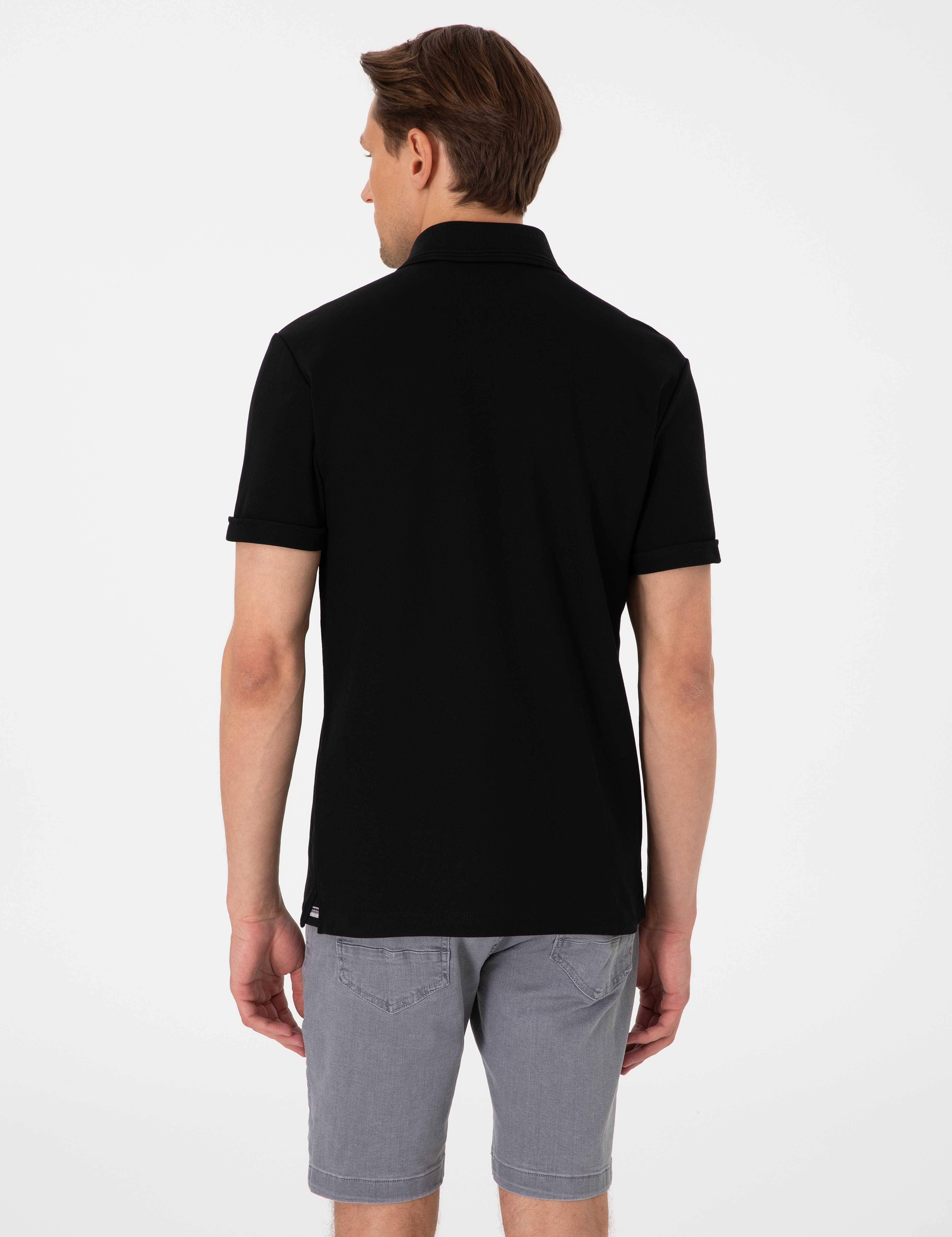 Siyah Slim Fit %100 Pamuk Kıvrılmaz Amerikan Pike Polo Yaka Basic Tişört - Image 5