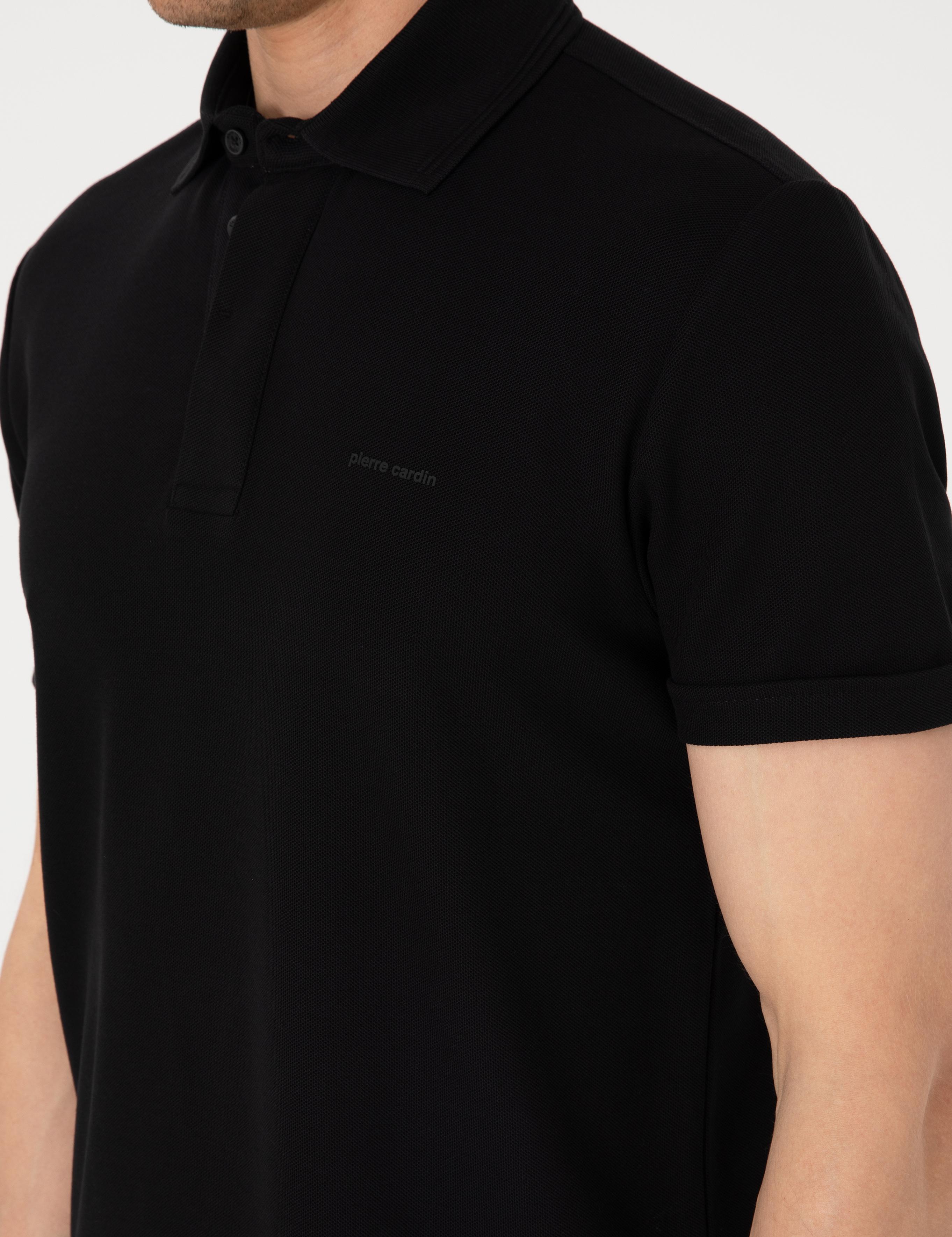 Siyah Slim Fit %100 Pamuk Kıvrılmaz Amerikan Pike Polo Yaka Basic Tişört