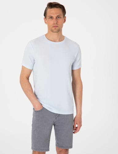 Açık Mavi Slim Fit Bisiklet Yaka Tişört