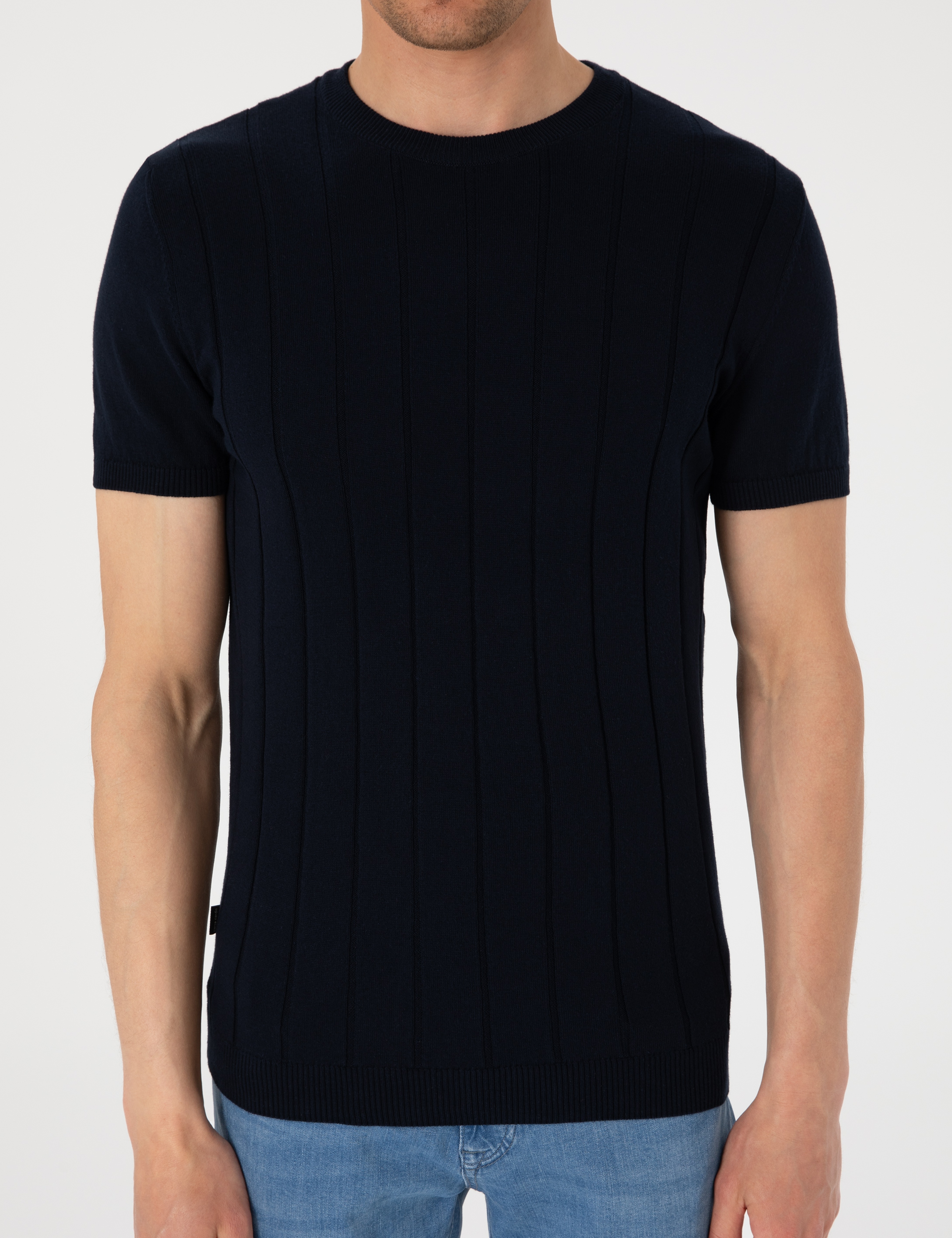 Lacivert Slim Fit %100 Pamuk Bisiklet Yaka Triko Tişört - Image 6