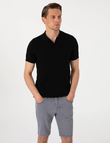 Siyah Slim Fit %100 Pamuk Polo Yaka Triko Tişört
