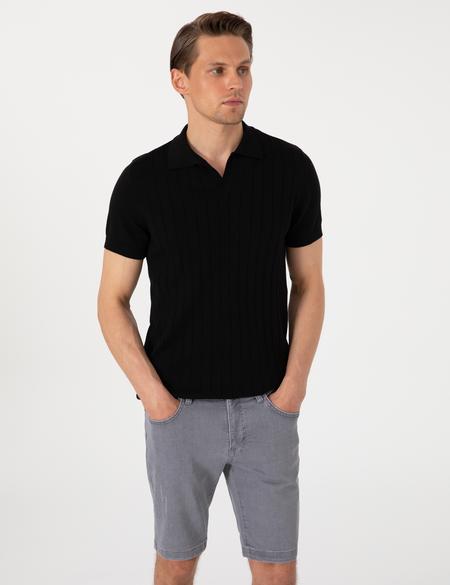 Siyah Slim Fit  %100 Pamuk Polo Yaka Triko Tişört - 50307334028