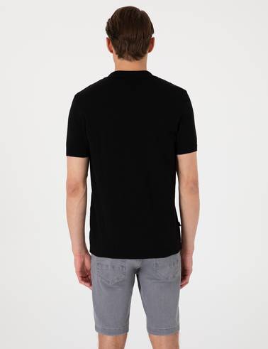 Siyah Slim Fit %100 Pamuk Polo Yaka Triko Tişört