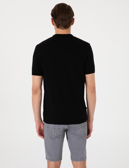 Siyah Slim Fit  %100 Pamuk Polo Yaka Triko Tişört - 50307334028