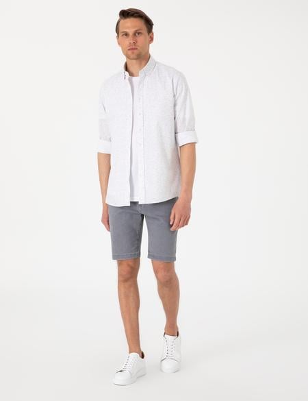Beyaz Desen Baskılı Slim Fit Uzun Kollu Gömlek - 50303451013