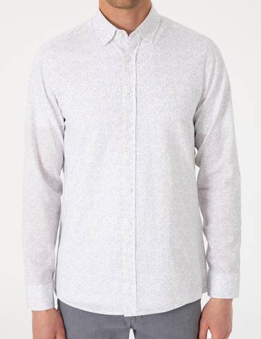 Beyaz Desen Baskılı Slim Fit Uzun Kollu Gömlek