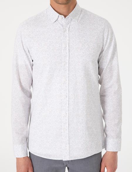 Beyaz Desen Baskılı Slim Fit Uzun Kollu Gömlek - 50303451013