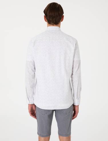 Beyaz Desen Baskılı Slim Fit Uzun Kollu Gömlek