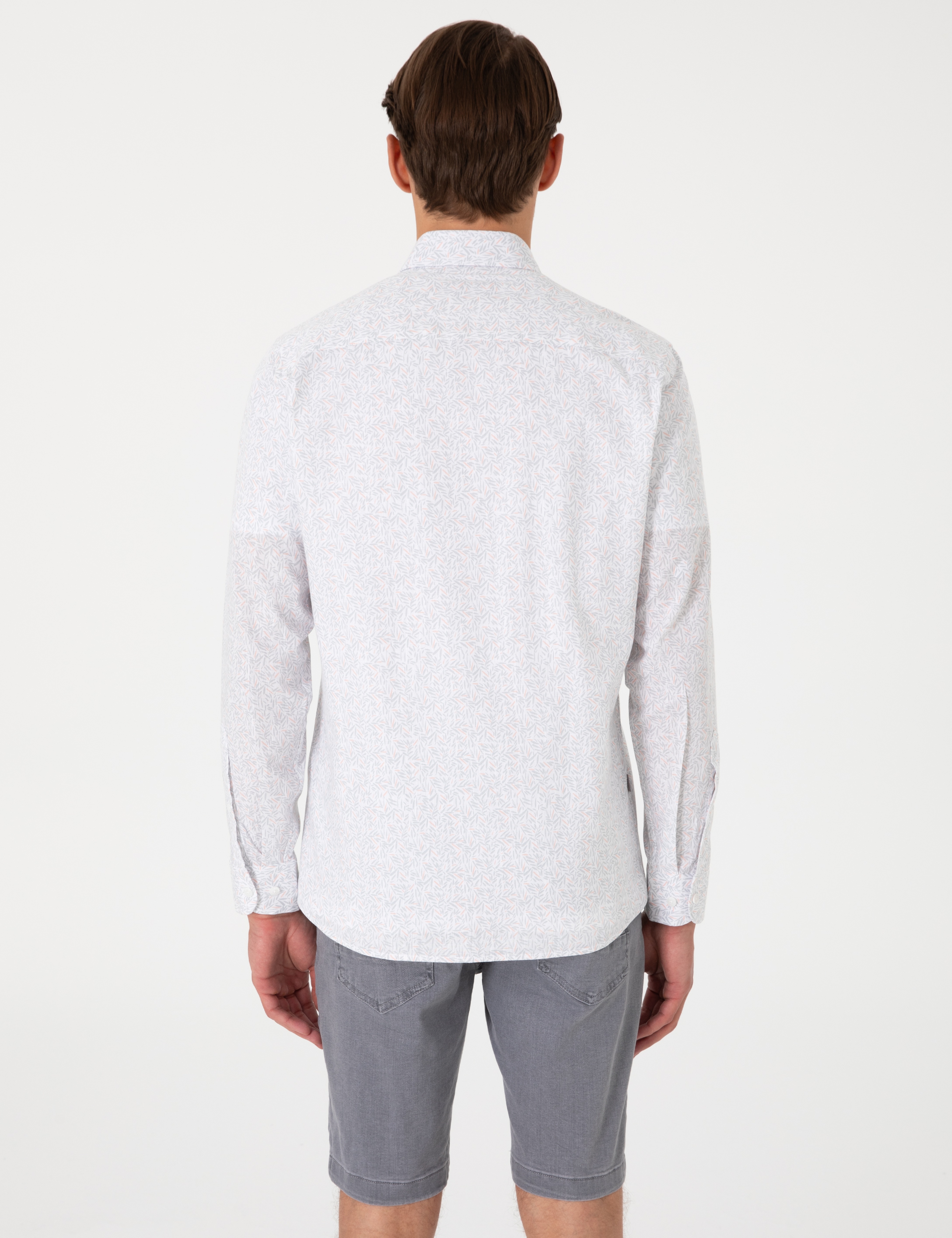 Beyaz Desen Baskılı Slim Fit Uzun Kollu Gömlek - Image 5