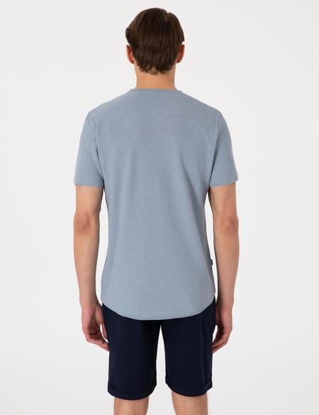 Mavi Slim Fit Keten Karışımlı Bisiklet Yaka Triko Tişört - 50305973013