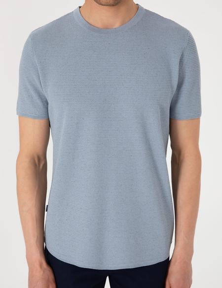 Mavi Slim Fit Keten Karışımlı Bisiklet Yaka Triko Tişört - 50305973013