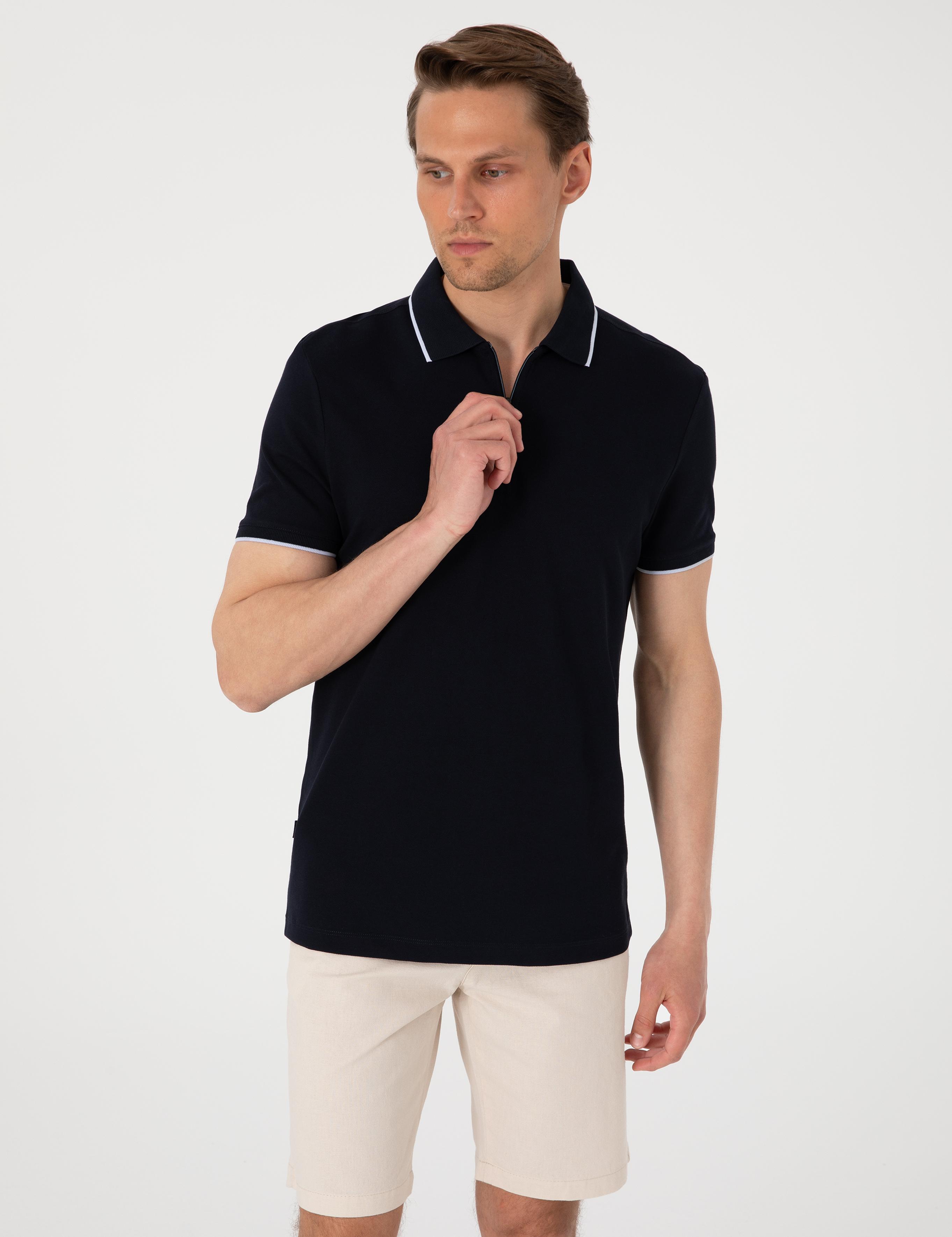 Lacivert Slim Fit Polo Yaka Tişört