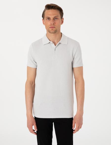 Gri Slim Fit Örme Dokulu Polo Yaka Tişört - 50310171068