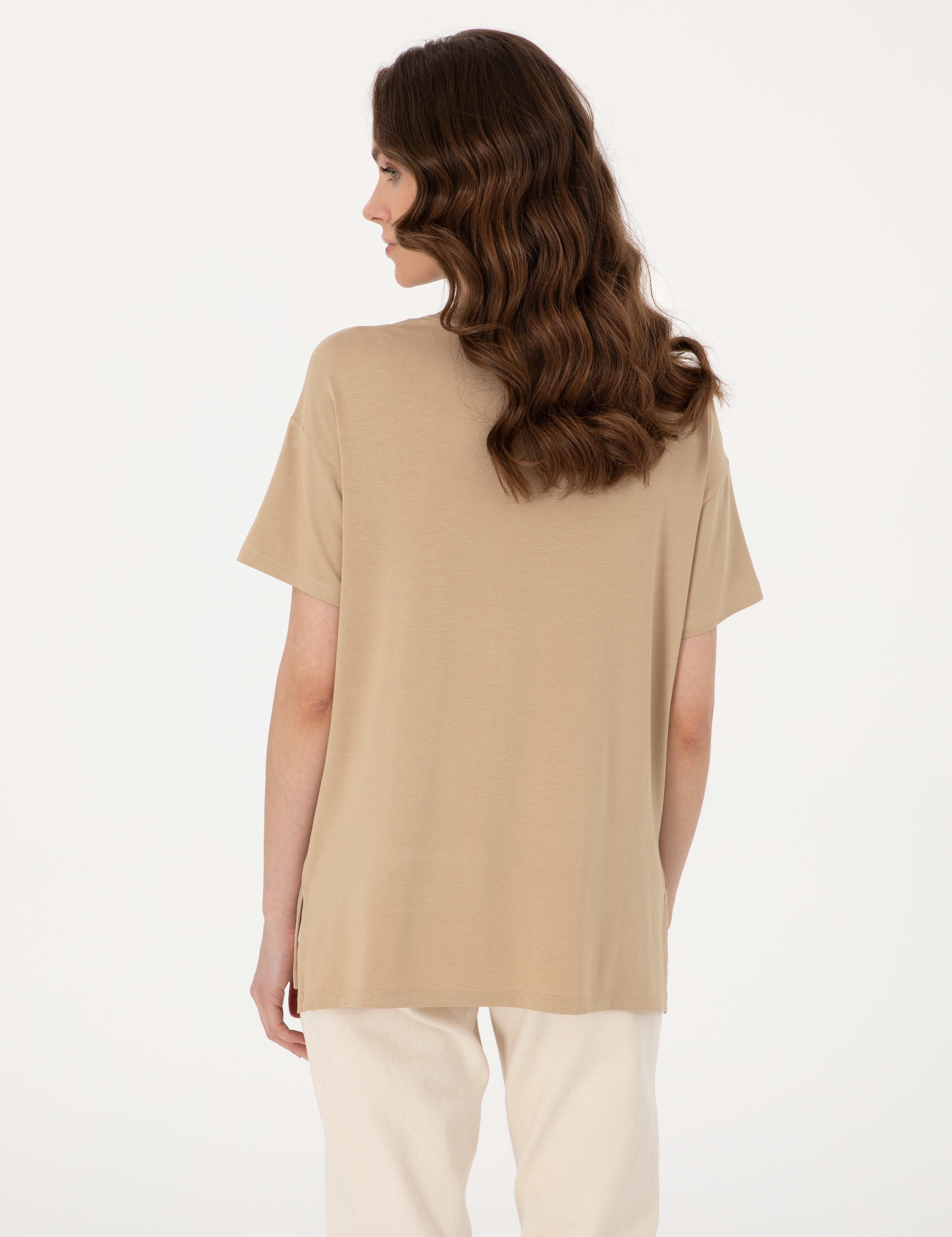 Bej Comfort Fit Tişört - Image 5