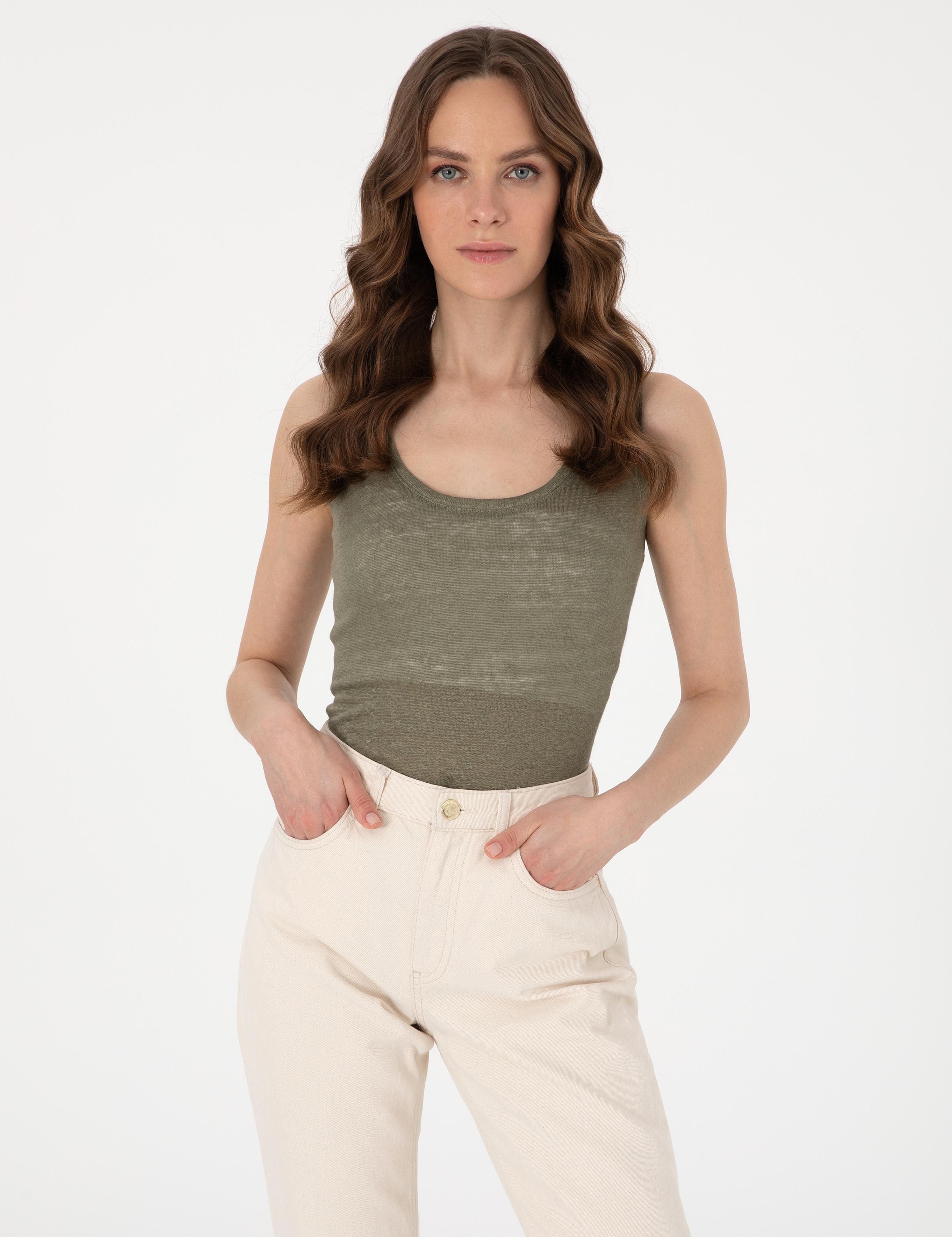 Haki Comfort Fit Örme Bluz