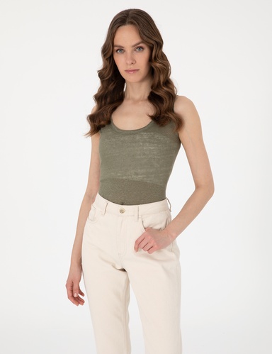 Haki Comfort Fit Örme Bluz