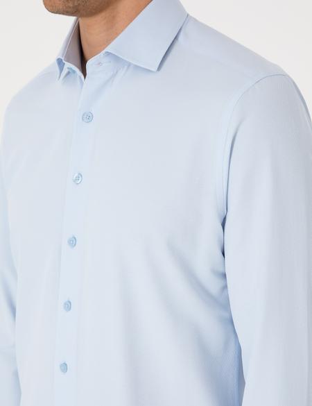 Açık Mavi Slim Fit Uzun Kollu Armürlü Gömlek - 50307108007