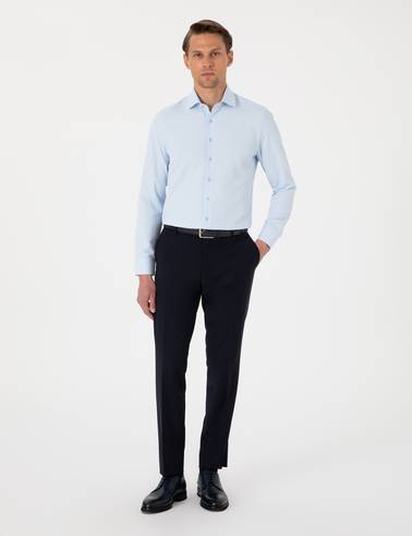 Açık Mavi Slim Fit Uzun Kollu Armürlü Gömlek