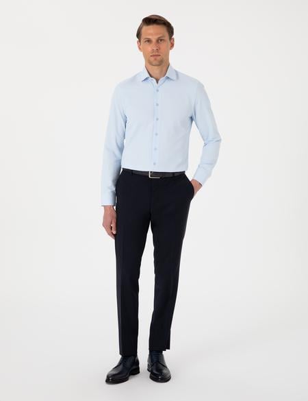 Açık Mavi Slim Fit Uzun Kollu Armürlü Gömlek - 50307108007