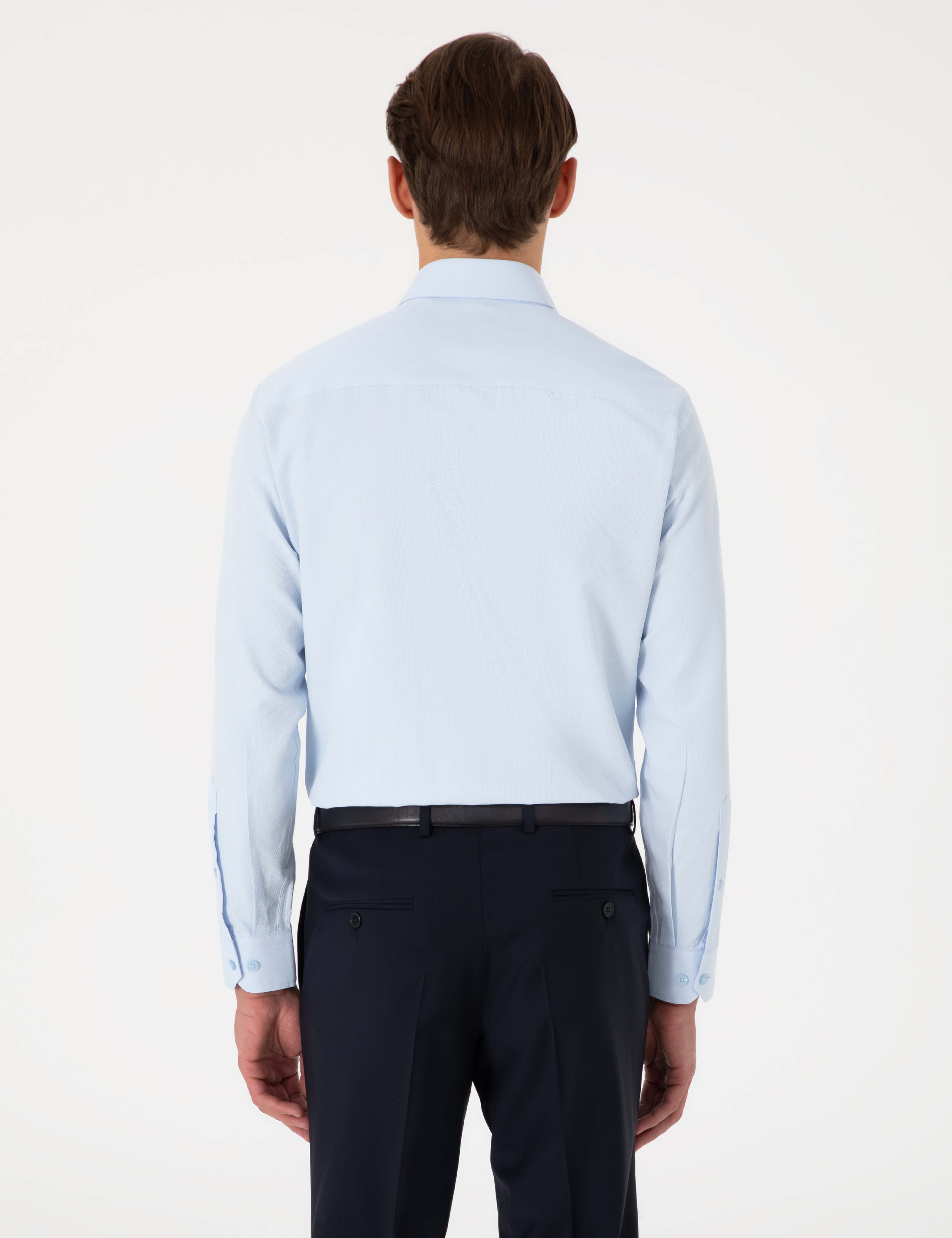 Açık Mavi Slim Fit Uzun Kollu Armürlü Gömlek - Image 5