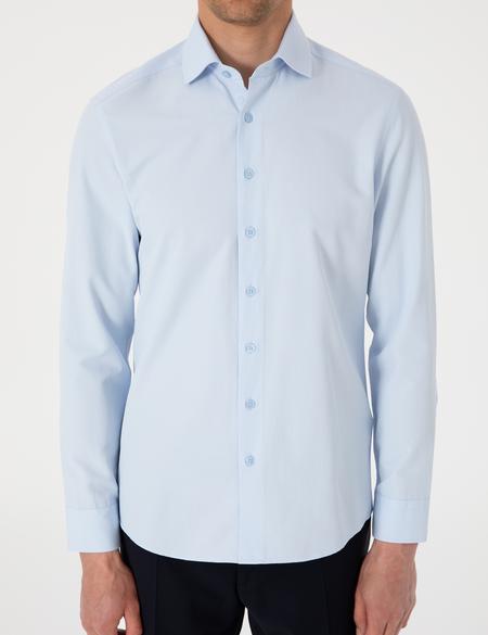 Açık Mavi Slim Fit Uzun Kollu Armürlü Gömlek - 50307108007