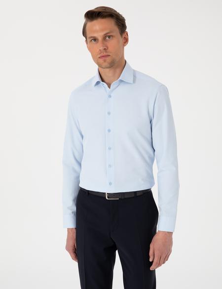 Açık Mavi Slim Fit Uzun Kollu Armürlü Gömlek - 50307108007